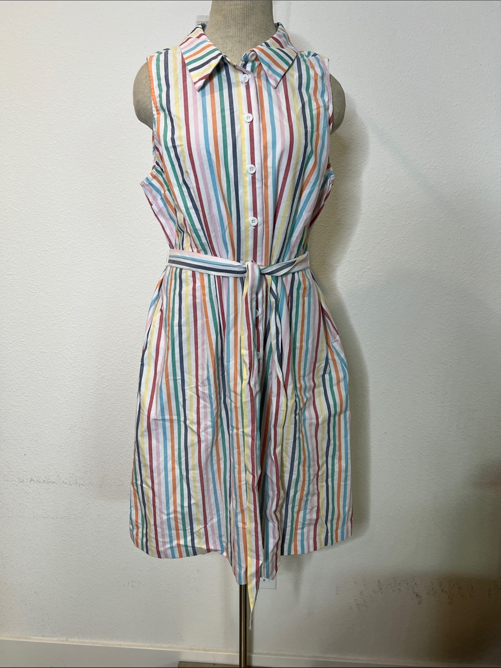 ModCloth Striped Sleeveless Shirt Dress with Tie Belt